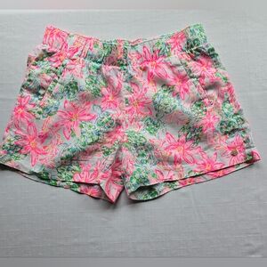 Lilly Pulitzer Pink & Green Floral High-Waist Linen Shorts Gardengirl Preppy